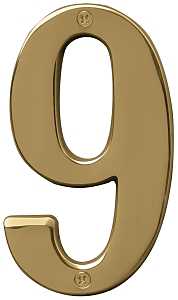Hy-Ko Prestige Series BR-51PB/9 House Number, Character: 9, 5 in H Character, Brass Character, Solid Brass, Pack of 3