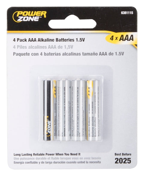 PowerZone LR03-4P-DB Battery, 1.5 V Battery, AAA Battery, Zinc, Manganese Dioxide, Potassium Hydroxide, Pack of 22