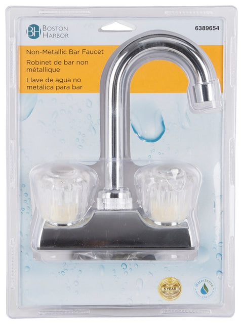 Boston Harbor PF4205A Bar Sink Faucet, 2-Faucet Handle, 2-Faucet Hole, ABS, Chrome Plated, Deck Mounting, Round Handle