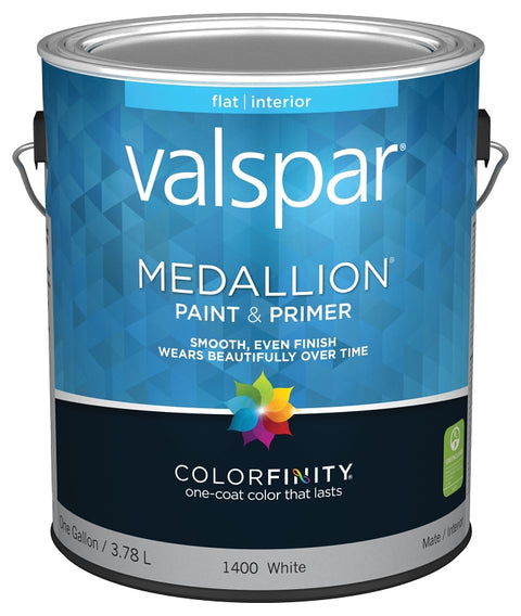 Valspar Medallion 1400 Series 027.0001400.007 Interior Paint, Flat Sheen, White, 1 gal, Can