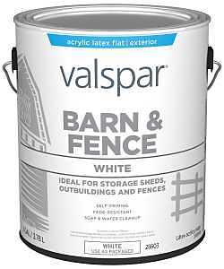 Valspar 018.3121-70.007 Barn and Fence Paint, White, 1 gal, Pack of 4