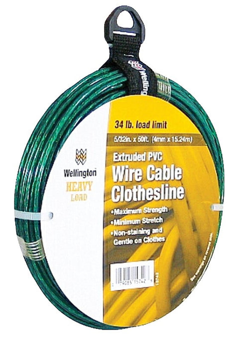 Wellington 15742 Twisted Wire Clothesline, NO 5, 5/32 in Dia x 50 ft L, 5 lb, PVC, Green, Vinyl Coated