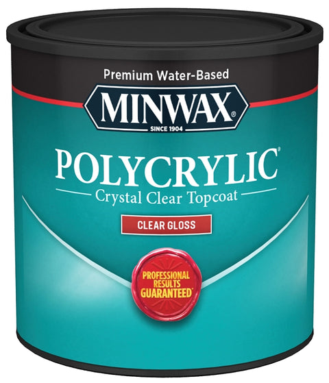 Minwax Polycrylic 255554444 Waterbased Polyurethane, Gloss, Liquid, Crystal Clear, 0.5 pt, Can