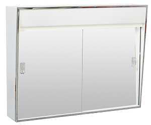 Zenith 701L Medicine Cabinet with Incandescent Light, 23-3/8 in OAW, 5-1/2 in OAD, 18-1/8 in OAH, Steel, White, Chrome