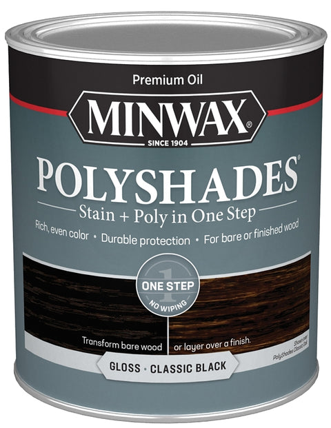 Minwax 614950444 Oilbased Polyurethane Stain, Gloss, Liquid, Classic Black, 1 qt, Can