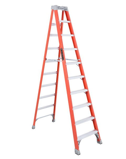 Louisville FS1510 Step Ladder, 10 ft H, Type IA Duty Rating, Fiberglass, 300 lb, 9-Step, 170 in Max Reach
