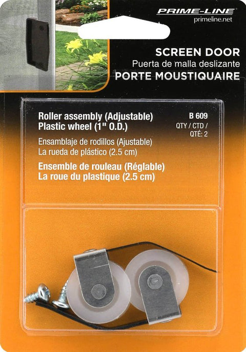 Prime-Line B 609 Roller Assembly, 1 in Dia Roller, 1/4 in W Roller, Nylon/Steel, White, 2-Roller