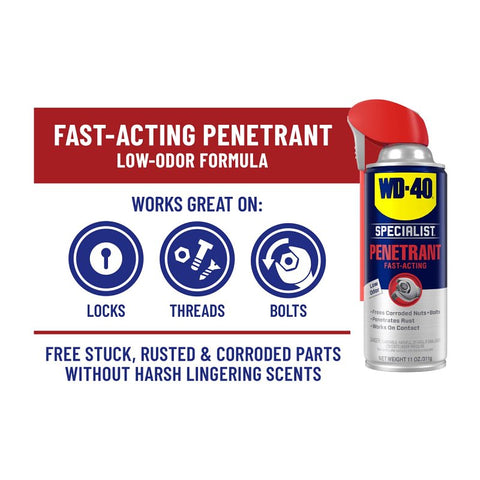 WD-40 300004 Fast-Acting Rust Penetrant, 11 oz Can, Liquid, For Nuts and Bolts