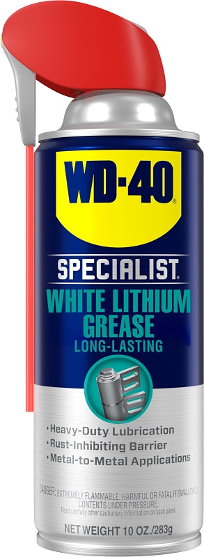 WD-40 Specialist 300615 Long-Lasting Lithium Grease, 10 oz, Can, White, For Gears, Hinges, Tracks and Cables