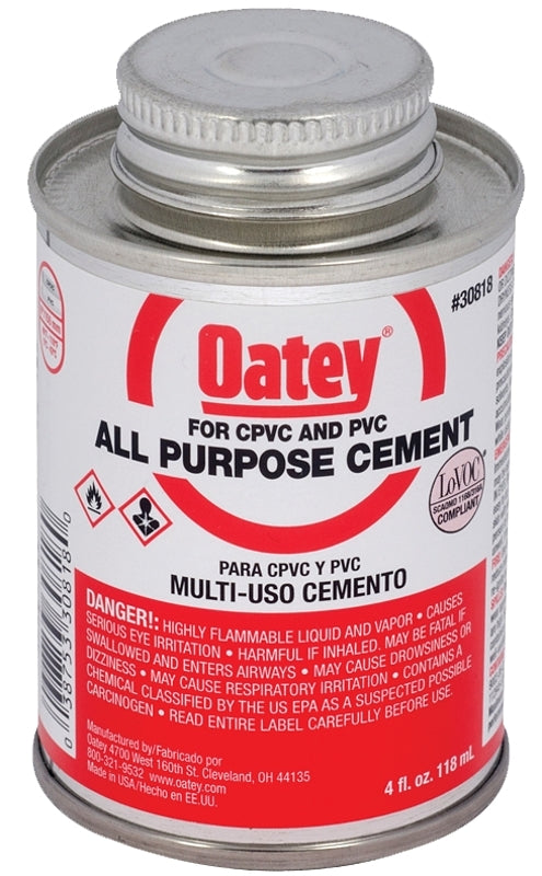 Oatey 30818 Solvent Cement, 4 oz Can, Liquid, Clear/Yellow – Shell ...
