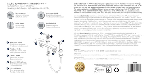 Boston Harbor 67534-1004 Kitchen Faucet, 1.8 gpm, 1-Faucet Handle, 4-Faucet Hole, Metal/Plastic, Brushed Nickel