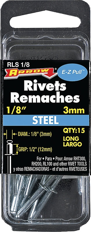 Arrow RLS1/8 Pop Rivet, Long, 1/2 in Grip, 1/2 in L, Steel, 15/PK ...