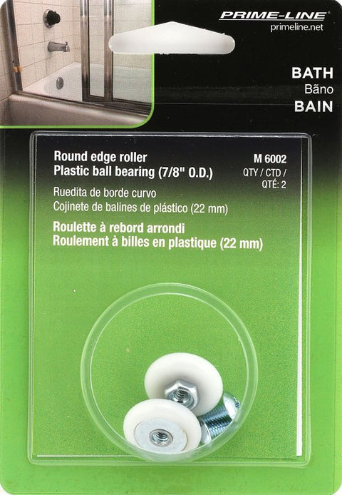 Prime-Line M 6002 Shower Door Roller, Plastic, White, For: 7/8 in Tall, V-Shaped Tracks