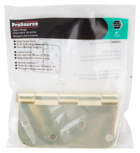 ProSource 20348US4 Door Hinge, Steel, Satin Brass, Loose Pin, 180 deg Range of Motion, Screw Mounting
