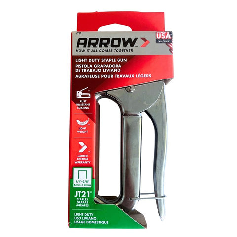 Arrow JT21CM Staple Gun, JT21 Staple, 7/16 in W Crown, 1/4 to 3/8 in L Leg, Steel Staple