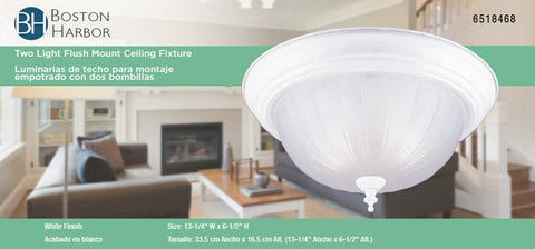 Boston Harbor F51WH02-1005-3L Two Light Flush Mount Ceiling Fixture, 120 V, 60 W, 2-Lamp, A19 or CFL Lamp