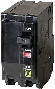 Square D QO QO260C Circuit Breaker, Mini, 60 A, 2 -Pole, 120/240 VAC, 48 VDC, Plug Mounting, Black