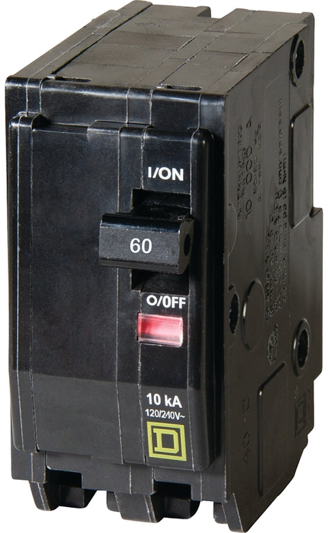 Square D QO QO260C Circuit Breaker, Mini, 60 A, 2 -Pole, 120/240 VAC, 48 VDC, Plug Mounting, Black