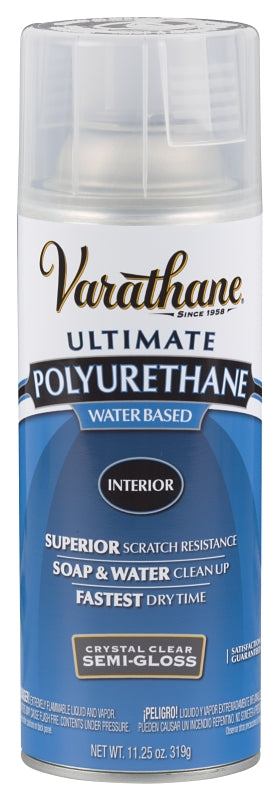 Varathane 200181 Waterbased Polyurethane, Semi-Gloss, Liquid, Crystal Clear, 11.25 oz, Aerosol Can