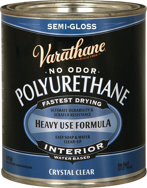 Varathane 200141H Waterbased Polyurethane, Water Base, Crystal Clear, Semi-Gloss, 1 qt Can, 1.015 Specific Gravity