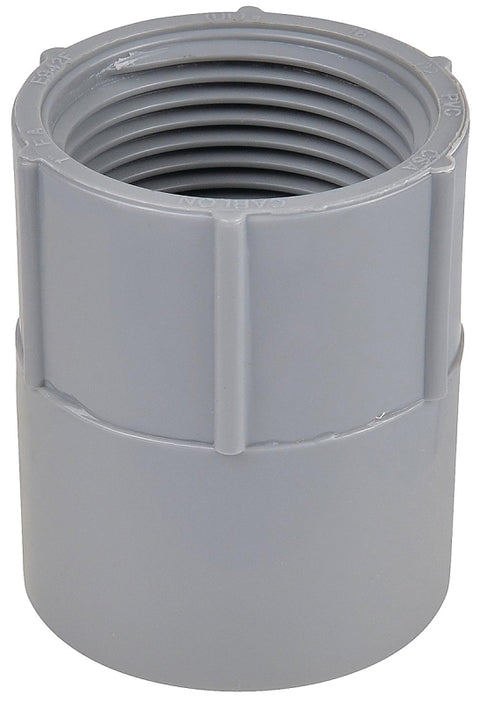 Carlon E942JR Conduit Adapter, 2 in FPT x Socket, 2-47/64 in Dia, 2-5/16 in L, PVC, Gray