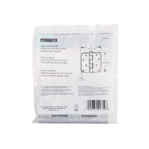 ProSource 20348SCX Door Hinge, Steel, Satin Chrome, Loose Pin, 180 deg Range of Motion, Screw Mounting