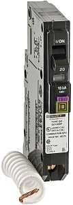 Square D QO120DFC Circuit Breaker, CAFCI, Mini, 20 A, 1 -Pole, 120 V, Plug Mounting