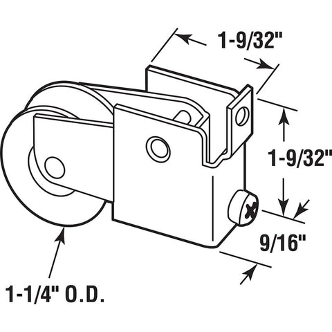 Prime-Line D 1509 Roller Assembly, 1-1/4 in L x 9/16 in W x 1-9/32 in H Dimensions, 1-1/4 in Dia Roller, Steel