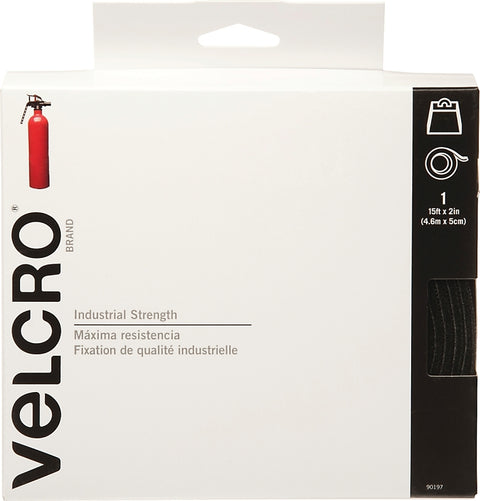 VELCRO Brand 90197 Hook and Loop Fastener, 2 in W, 15 ft L, Nylon, Black, 10 lb, Rubber Adhesive