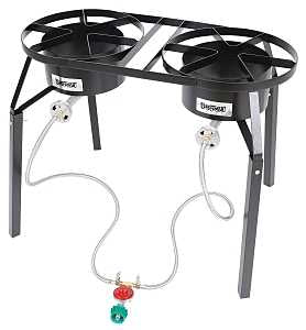 Bayou Classic DB250 Dual-Burner Cooker, 2-Burner, LPG, 100,000 Btu, Manual Ignition, Steel