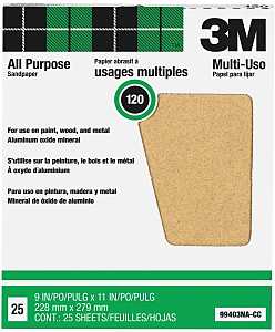 3M 99403NA-CC Sandpaper, 11 in L, 9 in W, Extra Coarse, 120 Grit, Aluminum Oxide Abrasive, Paper Backing