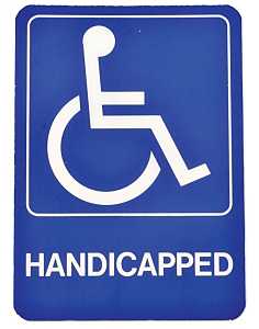 Hy-Ko D-17 Graphic Sign, Rectangular, HANDICAPPED, White Legend, Blue Background, Plastic, 5 in W x 7 in H Dimensions, Pack of 5