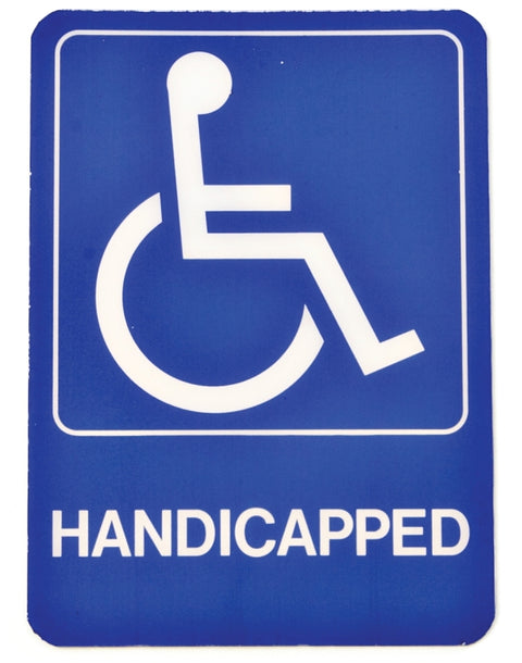 Hy-Ko D-17 Graphic Sign, Rectangular, HANDICAPPED, White Legend, Blue Background, Plastic, 5 in W x 7 in H Dimensions, Pack of 5
