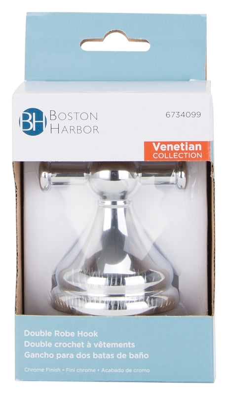 Boston Harbor L5053-26-10 Double Robe Hook, 2-Hook, Zinc, Chrome, Wall Mounting