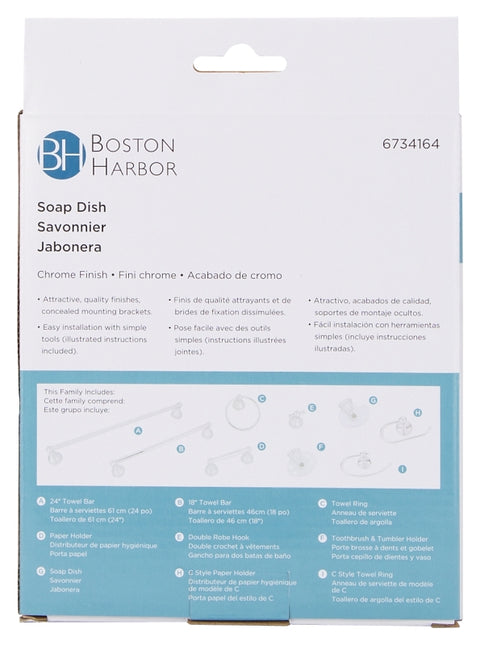 Boston Harbor L5059P-26-10 Soap Dish, Wall Mounting, Acrylic Tray/Zinc, Chrome Finish