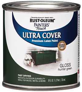 Rust-Oleum 1938730 Enamel Paint, Water, Gloss, Hunter Green, 0.5 pt, Can, 120 sq-ft Coverage Area