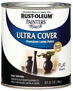 Rust-Oleum 1976502 Enamel Paint, Water, Flat, Black, 1 qt, Can, 120 sq-ft Coverage Area