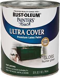 Rust-Oleum 1938502 Enamel Paint, Water, Gloss, Hunter Green, 1 qt, Can, 120 sq-ft Coverage Area