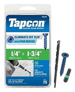 Tapcon 28375 Concrete Screw Anchor, 1/4 in Dia, 1-3/4 in L, Steel, Climaseal, 75/PK