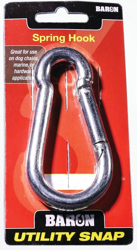 Baron C-2450-3/8 Spring Hook Snap Link, 400 lb Working Load, Steel, Nickel-Plated