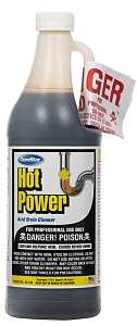 ComStar Hot Power 30-135 Drain Cleaner, Liquid, Amber, Sharp, 1 qt Bottle, Pack of 12
