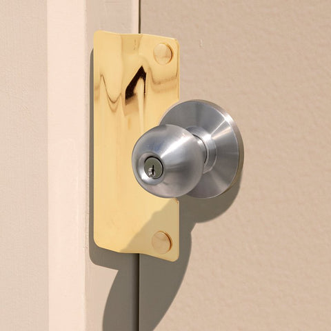 Defender Security U 9502 Entry Door Latch Shield, 7 in L, 3 in W, Steel, Brass