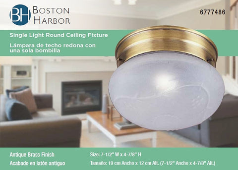 Boston Harbor F14AB01-8063-3L Single Light Round Ceiling Fixture, 120 V, 60 W, 1-Lamp, A19 or CFL Lamp
