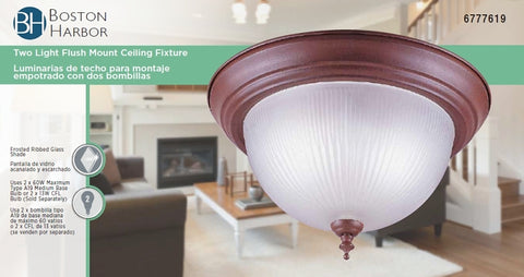 Boston Harbor F51SN02-1021F3L Ceiling Light Fixture, 0.5 A, 120 V, 60 W, 2-Lamp, A19 or CFL Lamp, Metal Fixture
