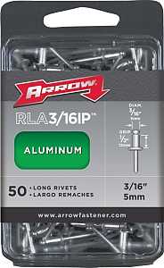 Arrow RLA3/16IP Pop Rivet, Long, 1/2 in L, Aluminum, 50/PK