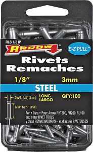 Arrow RLS1/8IP Pop Rivet, Long, 1/2 in L, Steel, 100/PK