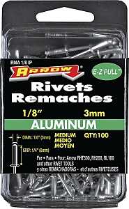 Arrow RMA1/8IP Pop Rivet, Medium, 1/4 in L, Aluminum, 100/PK