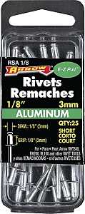Arrow RSA1/8 Pop Rivet, Short, 1/8 in L, Aluminum, 25/PK