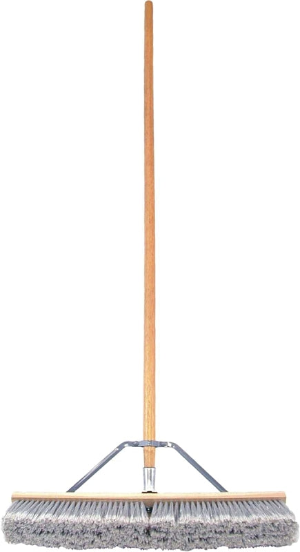 Birdwell 5025-4 Contractor Push Broom, 24 x 2-5/8 x 7/8 in Block, Gray Bristle, 3 in L Trim, Hardwood Handle