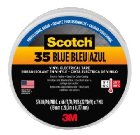 Scotch 10836-DL-10 Electrical Tape, 66 ft L, 3/4 in W, PVC Backing, Blue
